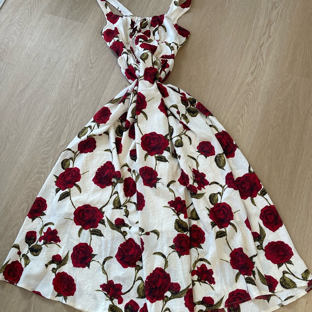 Red floral sun dress for spring - summer